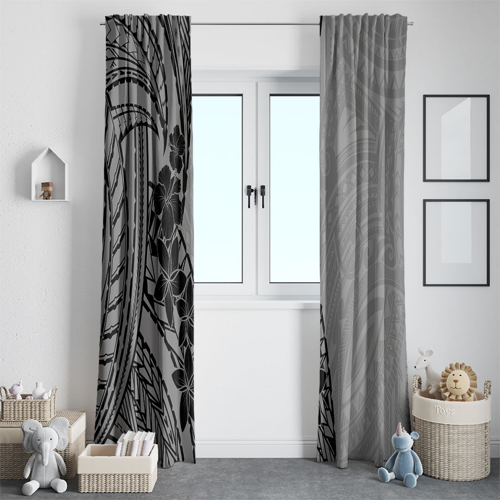 Black Gray Polynesia Tropical Flowers Window Curtain