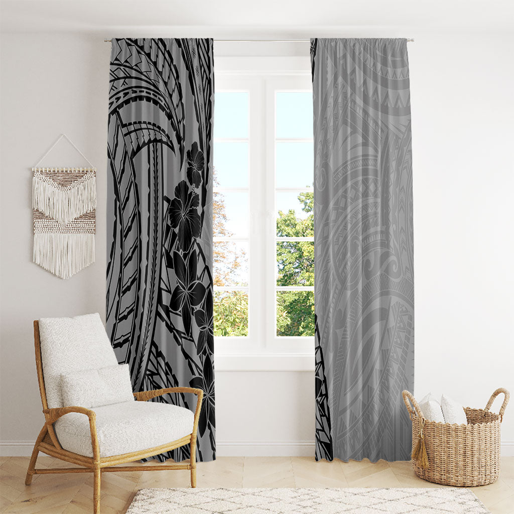 Black Gray Polynesia Tropical Flowers Window Curtain