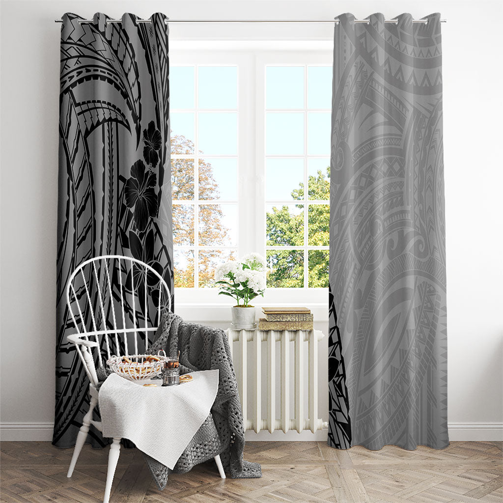Black Gray Polynesia Tropical Flowers Window Curtain