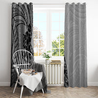 Black Gray Polynesia Tropical Flowers Window Curtain