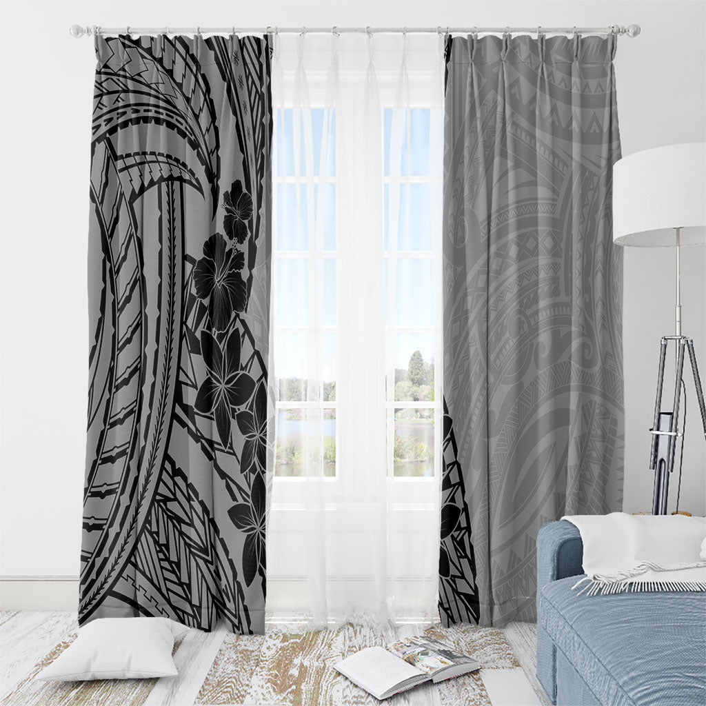 Black Gray Polynesia Tropical Flowers Window Curtain