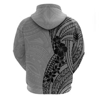 Black Gray Polynesia Tropical Flowers Zip Hoodie