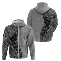 Black Gray Polynesia Tropical Flowers Zip Hoodie
