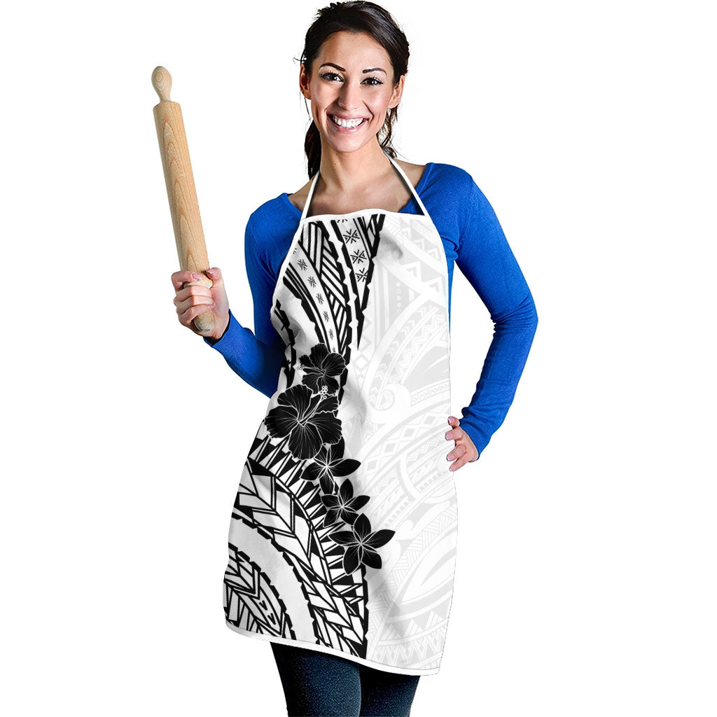 Black White Polynesia Tropical Flowers Apron LT14 - Polynesian Pride