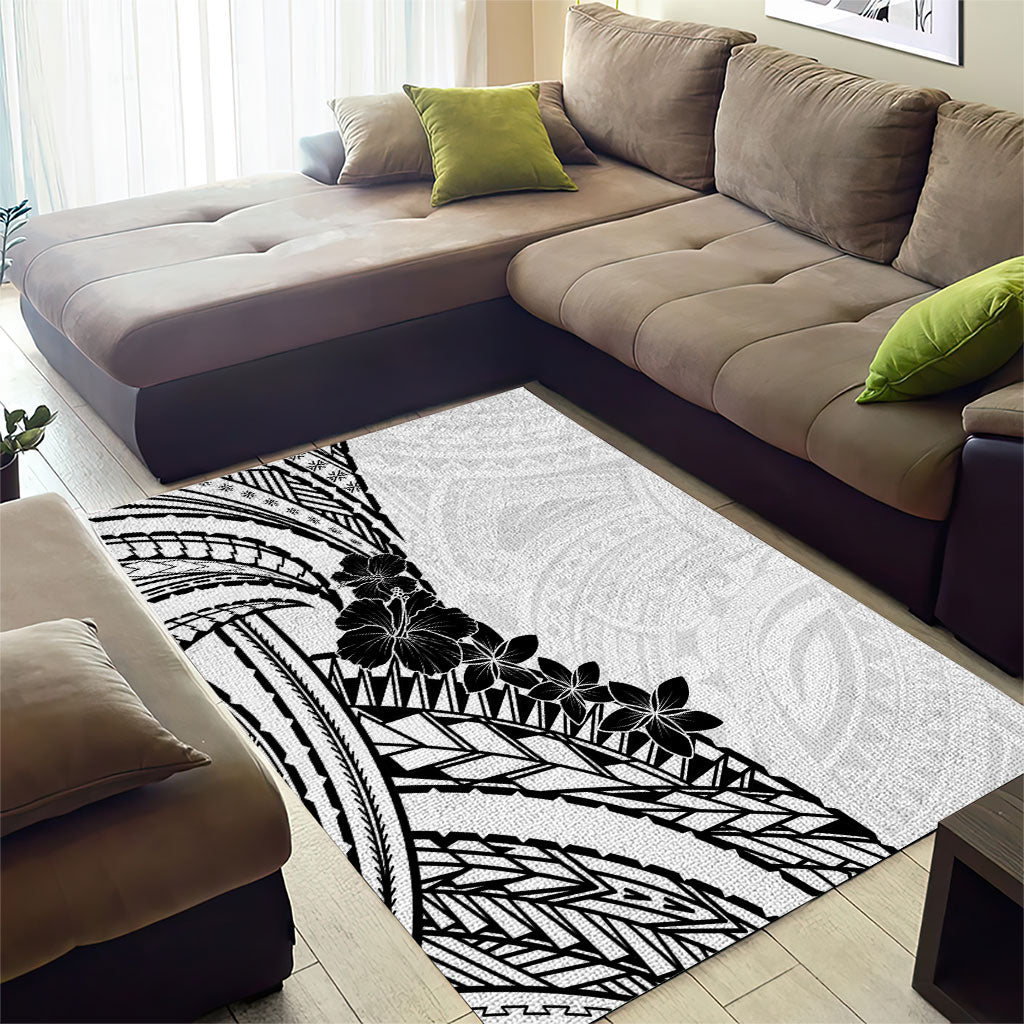 Black White Polynesia Tropical Flowers Area Rug LT14 - Polynesian Pride
