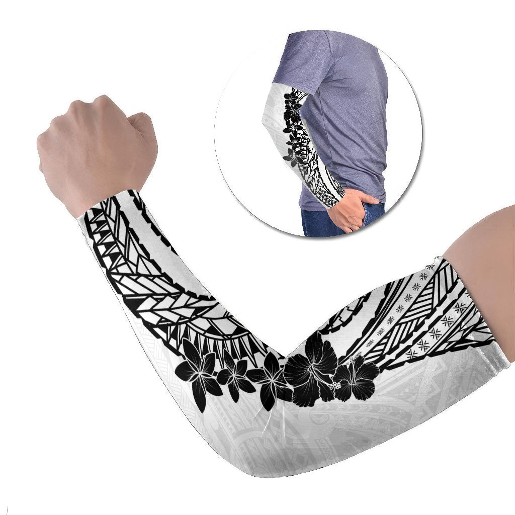 Black White Polynesia Tropical Flowers Arm Sleeves