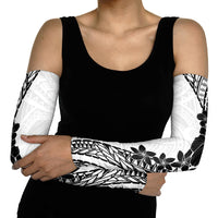Black White Polynesia Tropical Flowers Arm Sleeves