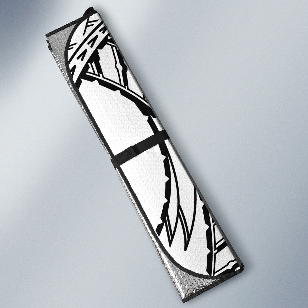 Black White Polynesia Tropical Flowers Auto Sun Shade
