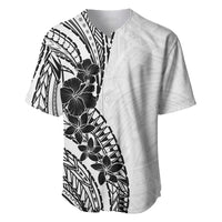 Black White Polynesia Tropical Flowers Baseball Jersey LT14 White - Polynesian Pride