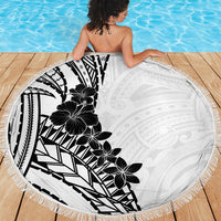 Black White Polynesia Tropical Flowers Beach Blanket