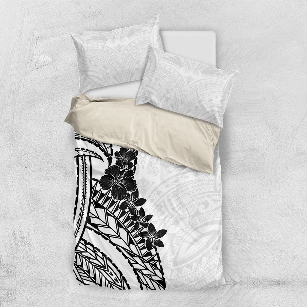 Black White Polynesia Tropical Flowers Bedding Set