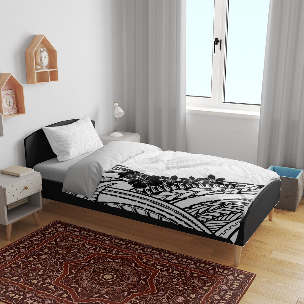 Black White Polynesia Tropical Flowers Bedding Set