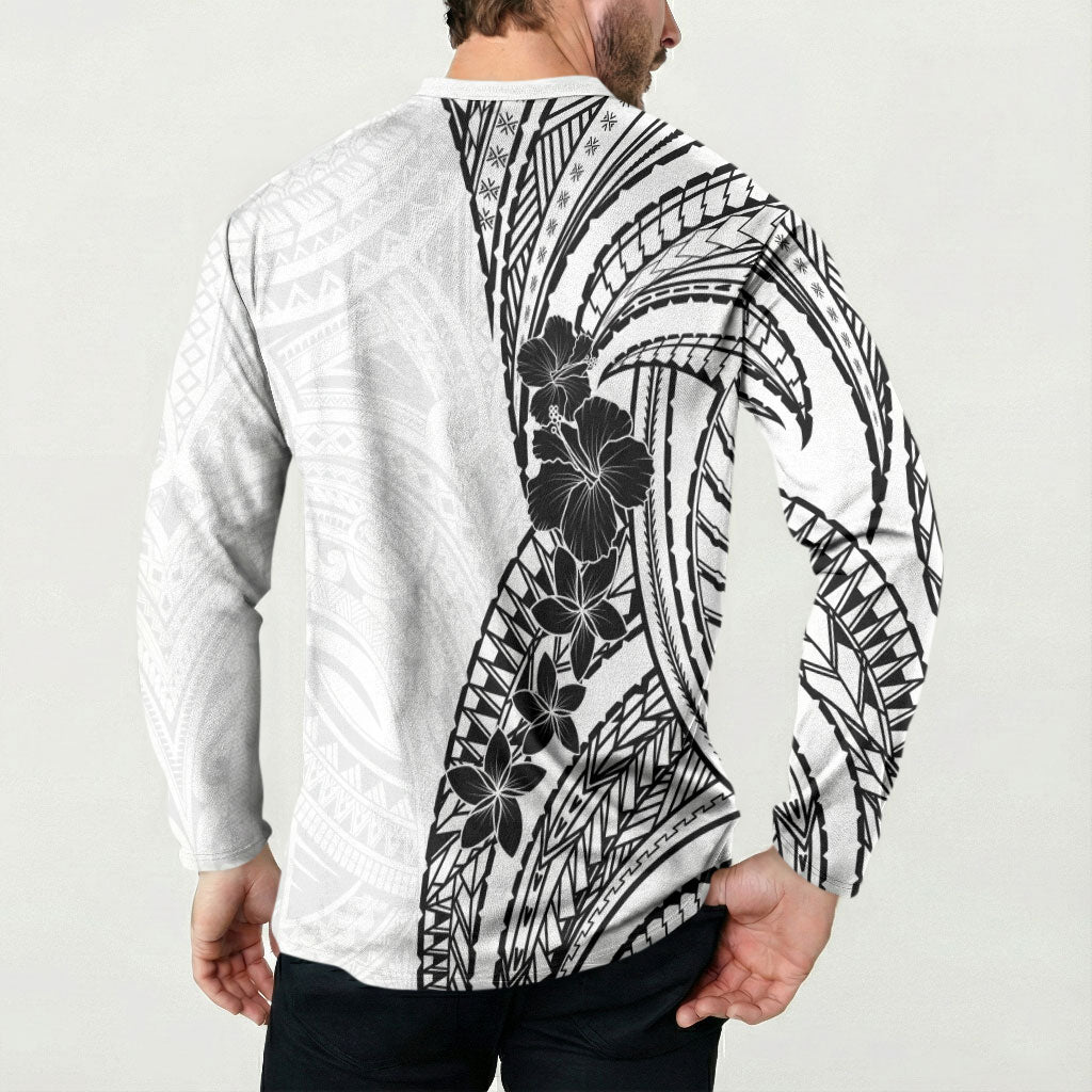 Black White Polynesia Tropical Flowers Button Sweatshirt LT14 - Polynesian Pride