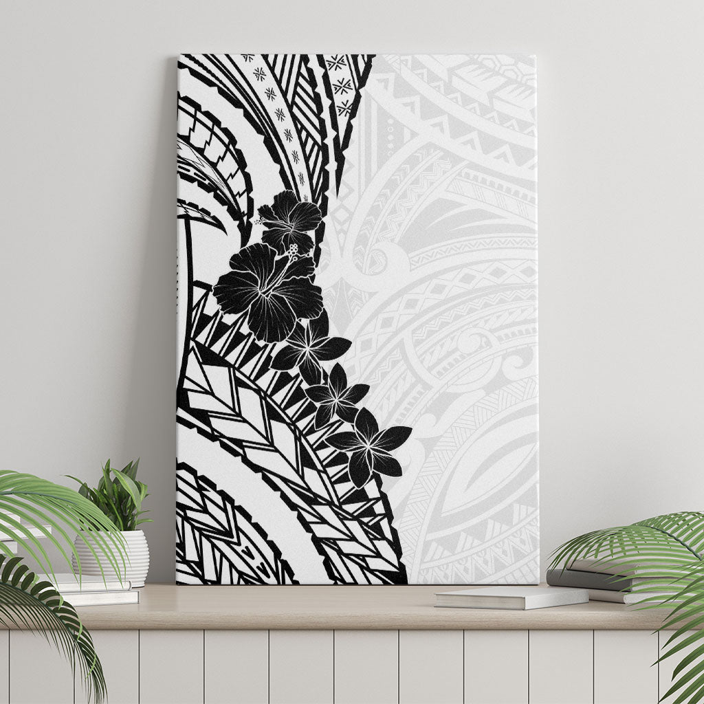 Black White Polynesia Tropical Flowers Canvas Wall Art