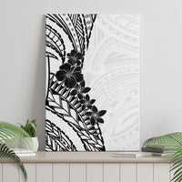 Black White Polynesia Tropical Flowers Canvas Wall Art