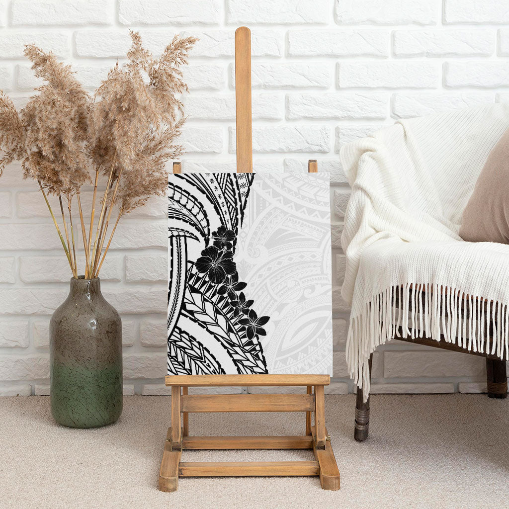 Black White Polynesia Tropical Flowers Canvas Wall Art