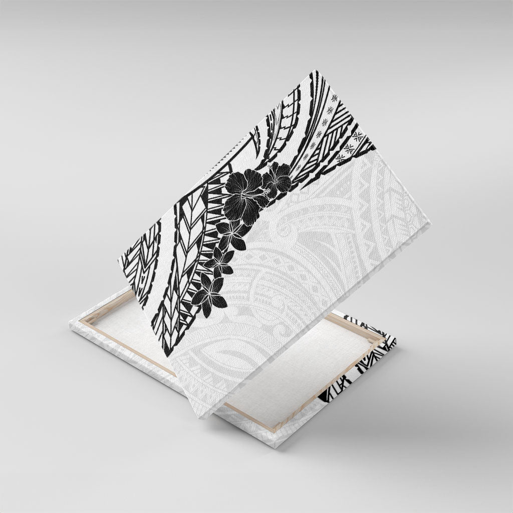 Black White Polynesia Tropical Flowers Canvas Wall Art