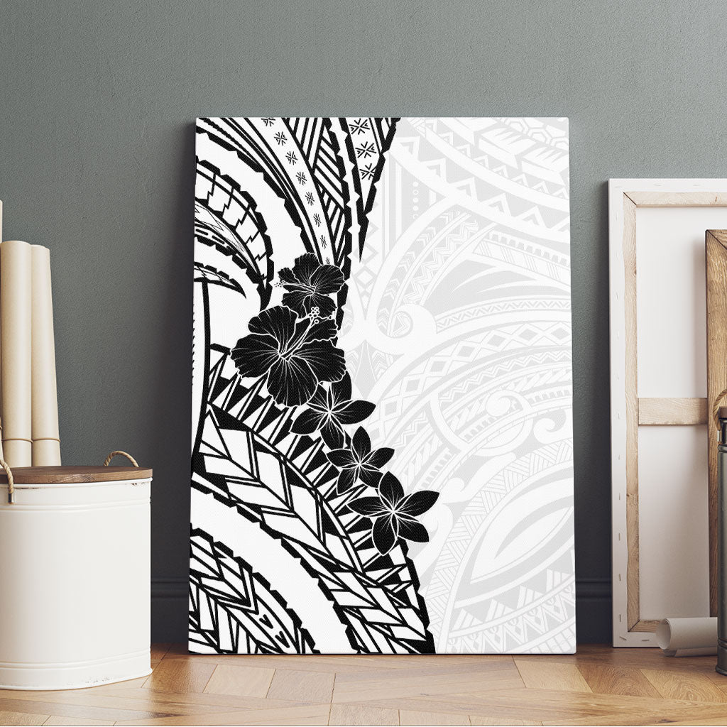 Black White Polynesia Tropical Flowers Canvas Wall Art