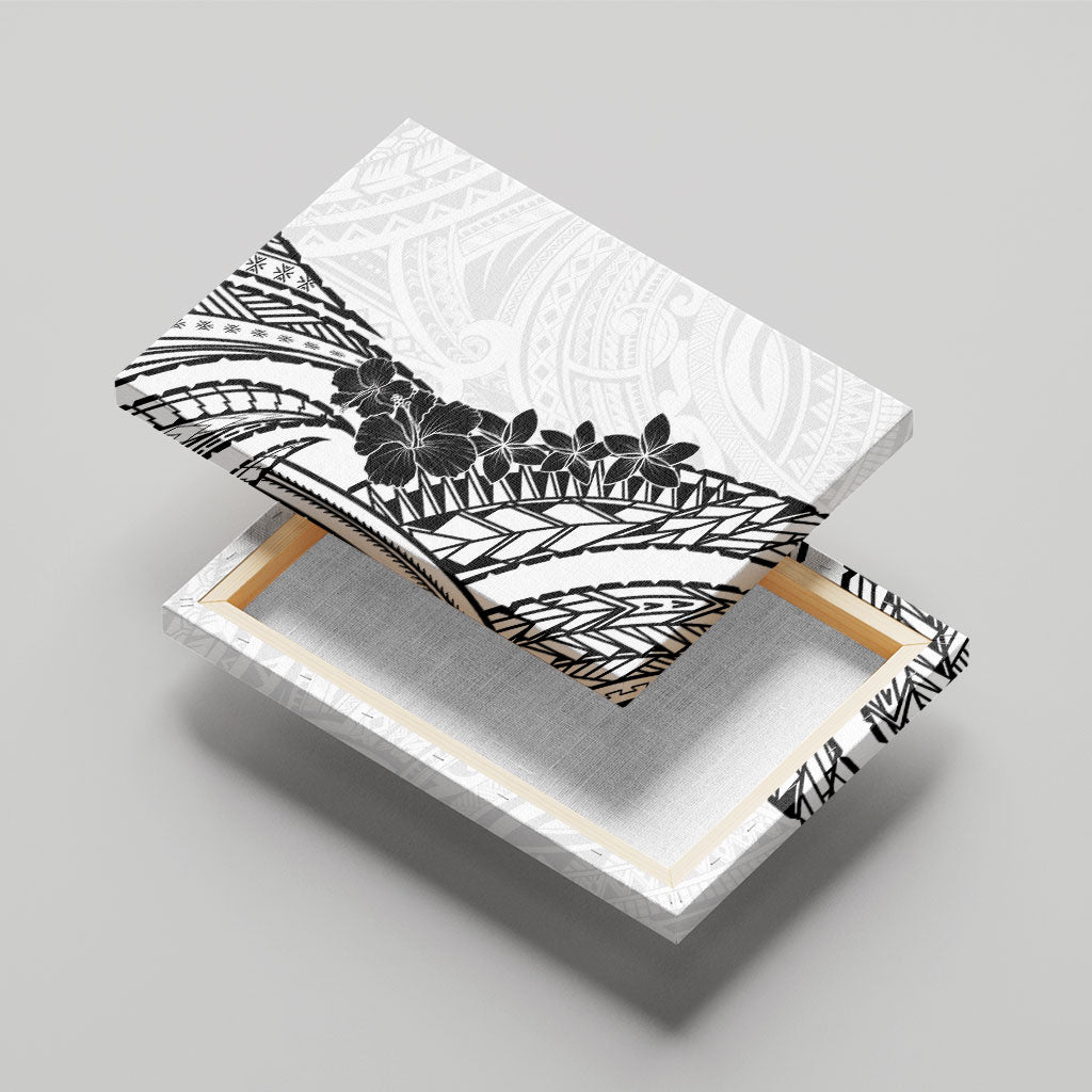 Black White Polynesia Tropical Flowers Canvas Wall Art