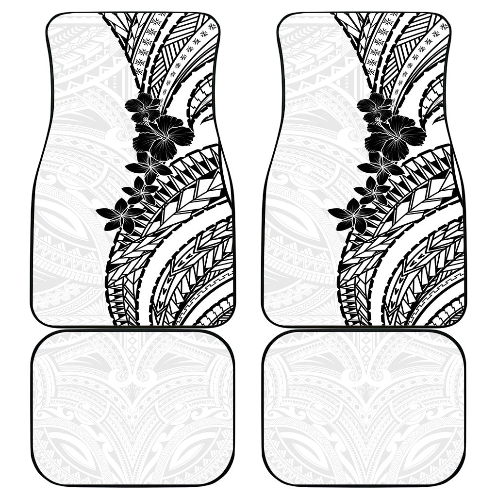 Black White Polynesia Tropical Flowers Car Mats