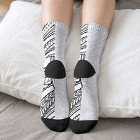 Black White Polynesia Tropical Flowers Crew Socks LT14 - Polynesian Pride