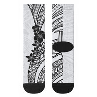 Black White Polynesia Tropical Flowers Crew Socks LT14 - Polynesian Pride
