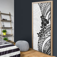 Black White Polynesia Tropical Flowers Door Cover