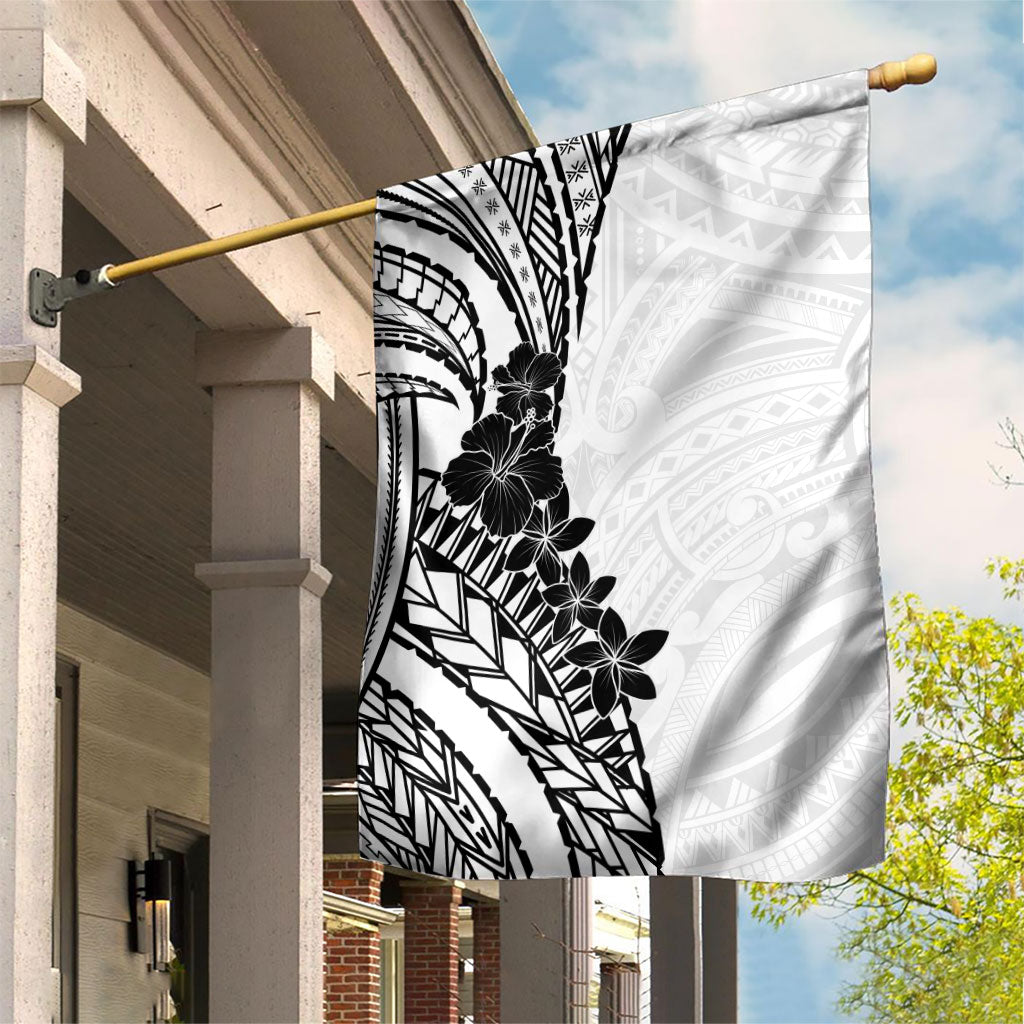 Black White Polynesia Tropical Flowers Garden Flag