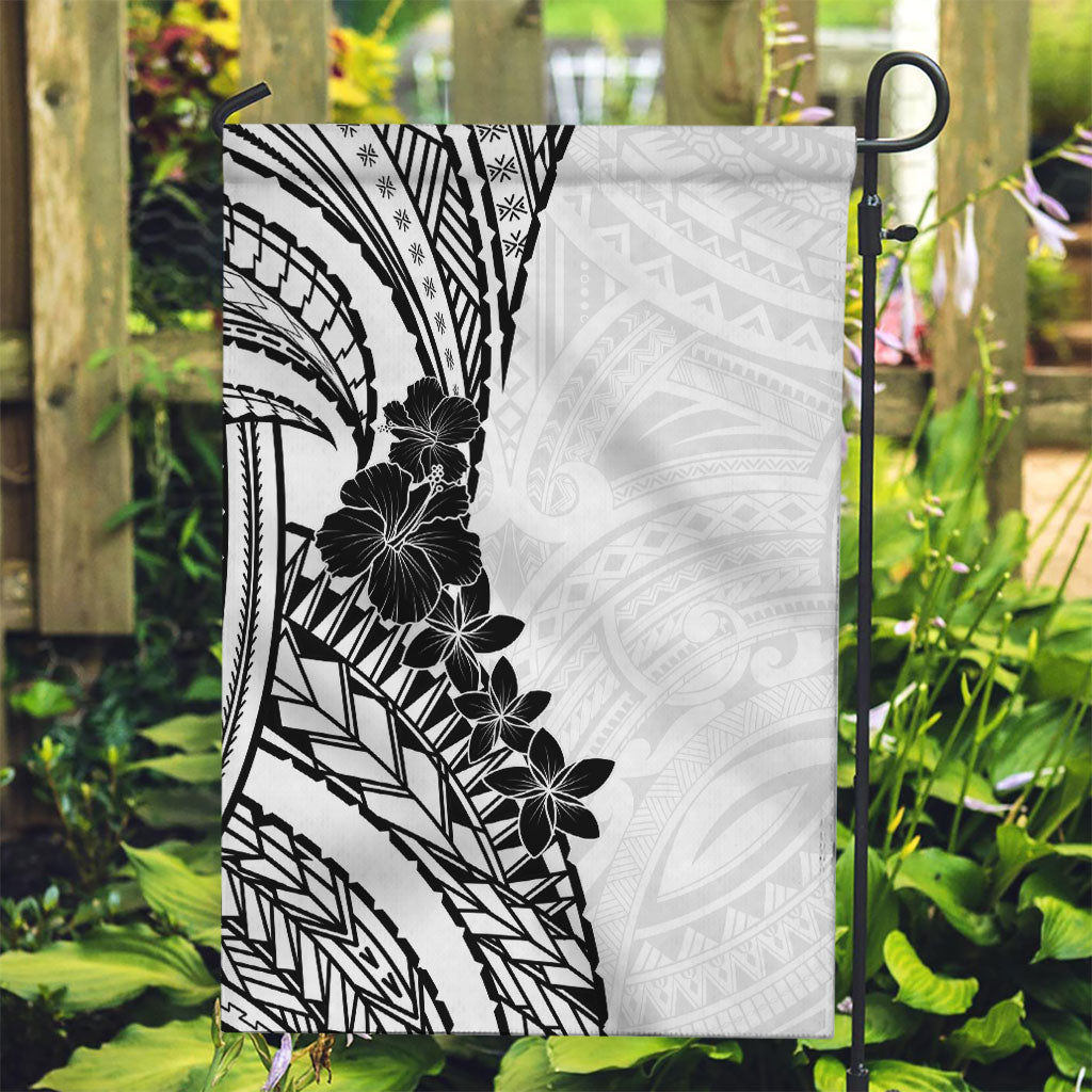 Black White Polynesia Tropical Flowers Garden Flag