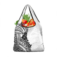 Black White Polynesia Tropical Flowers Grocery Bag LT14 1-pack One Size White - Polynesian Pride