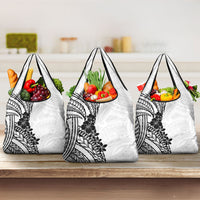 Black White Polynesia Tropical Flowers Grocery Bag LT14 3-pack One Size White - Polynesian Pride