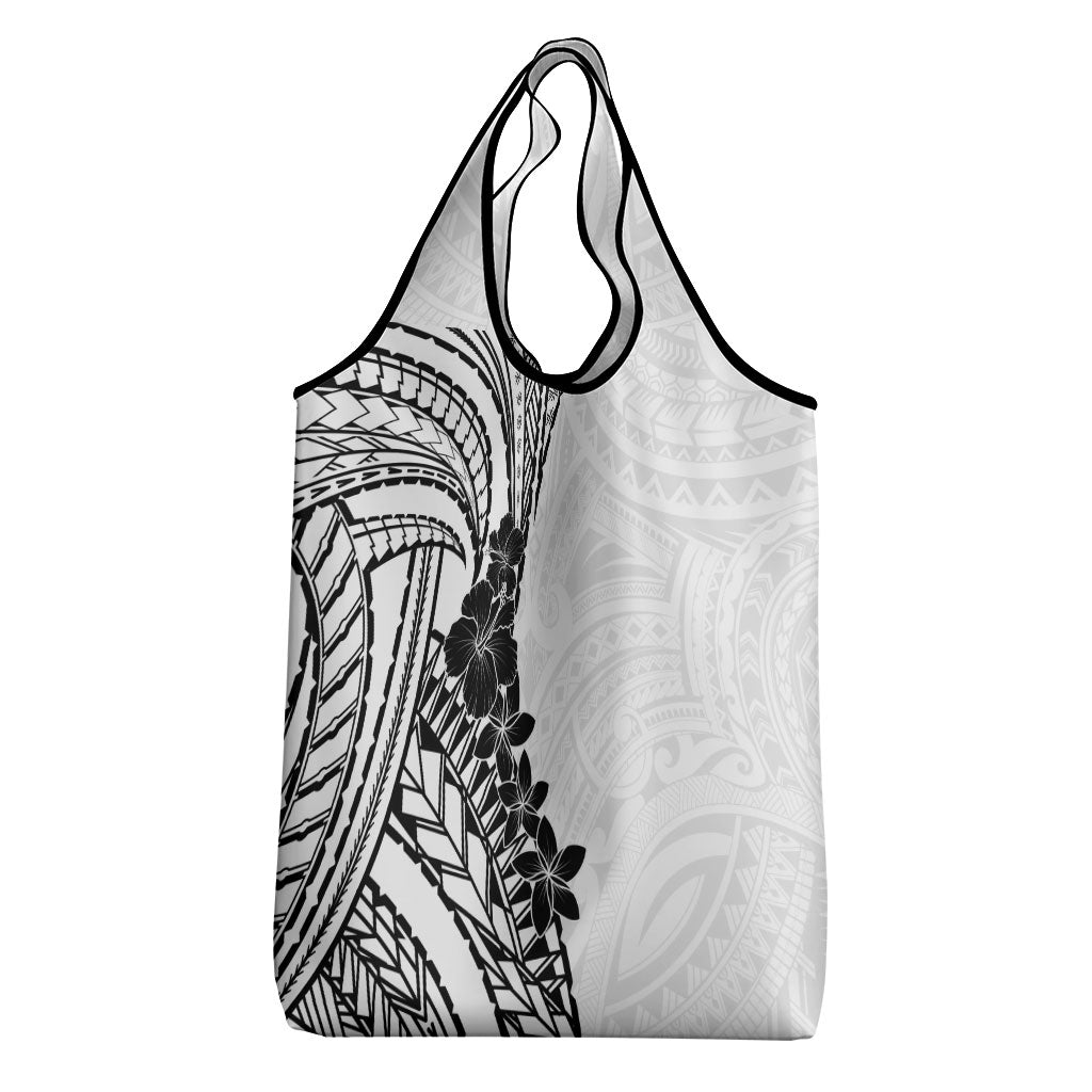 Black White Polynesia Tropical Flowers Grocery Bag LT14 - Polynesian Pride