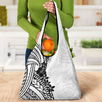 Black White Polynesia Tropical Flowers Grocery Bag LT14 - Polynesian Pride