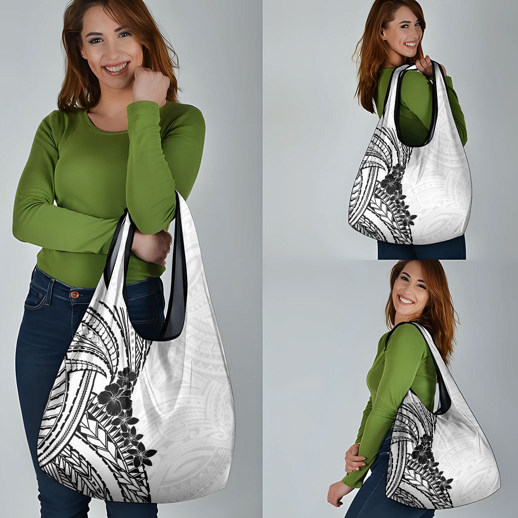 Black White Polynesia Tropical Flowers Grocery Bag LT14 - Polynesian Pride