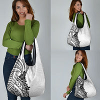 Black White Polynesia Tropical Flowers Grocery Bag LT14 - Polynesian Pride