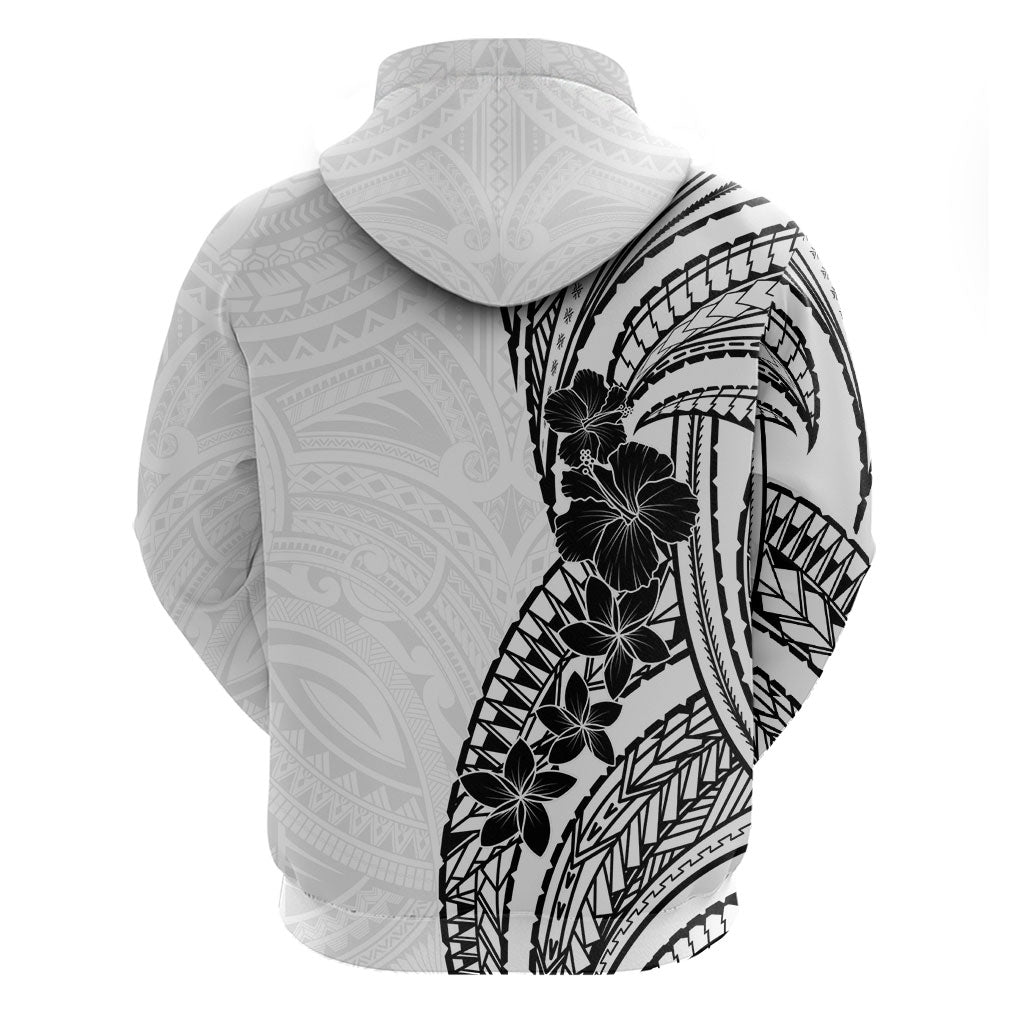 Black White Polynesia Tropical Flowers Hoodie