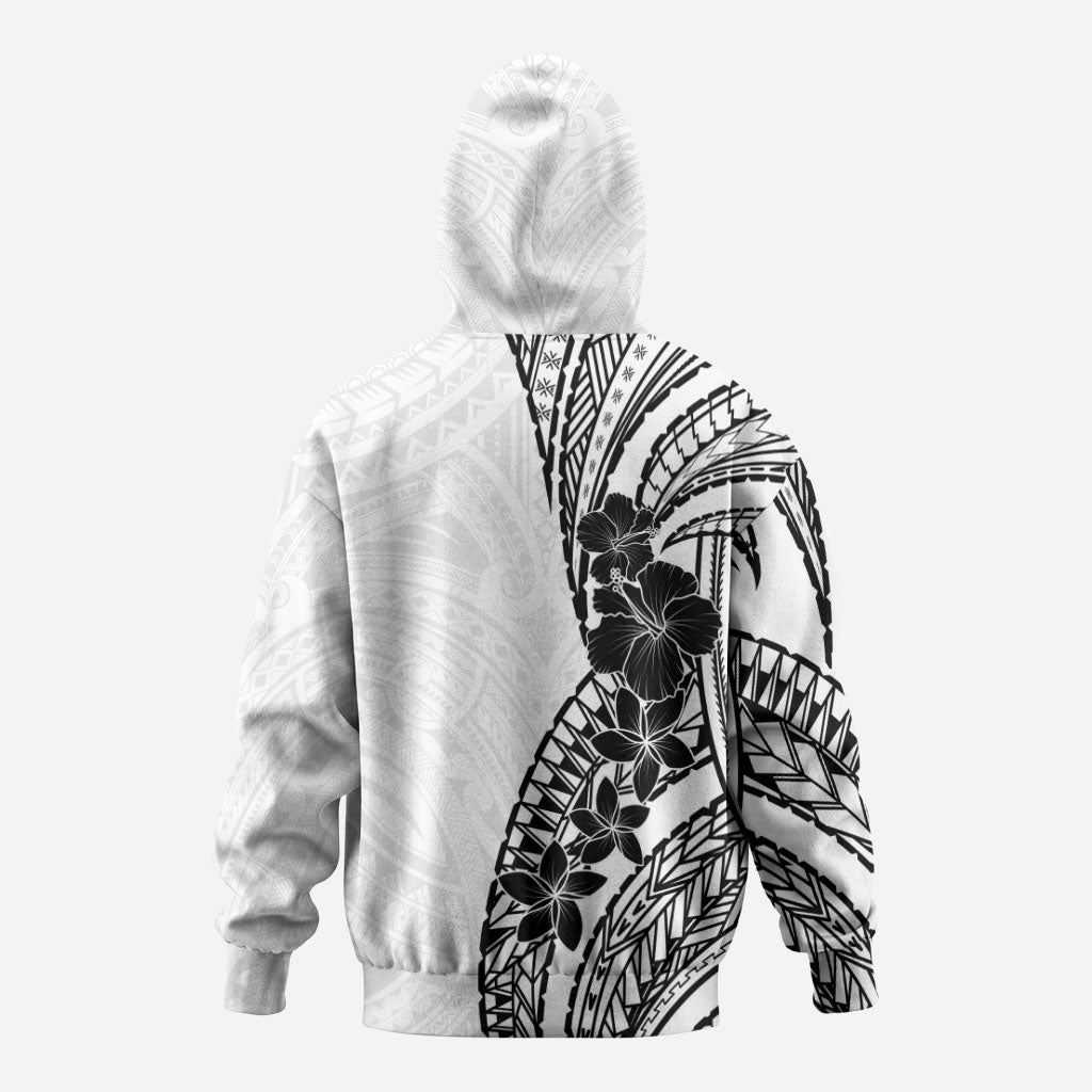 Black White Polynesia Tropical Flowers Hoodie