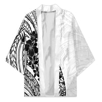 Black White Polynesia Tropical Flowers Kimono