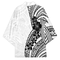 Black White Polynesia Tropical Flowers Kimono