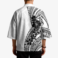 Black White Polynesia Tropical Flowers Kimono