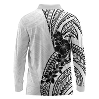 Black White Polynesia Tropical Flowers Long Sleeve Polo Shirt LT14 - Polynesian Pride