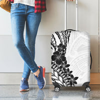 Black White Polynesia Tropical Flowers Luggage Cover