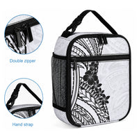 Black White Polynesia Tropical Flowers Lunch Bag