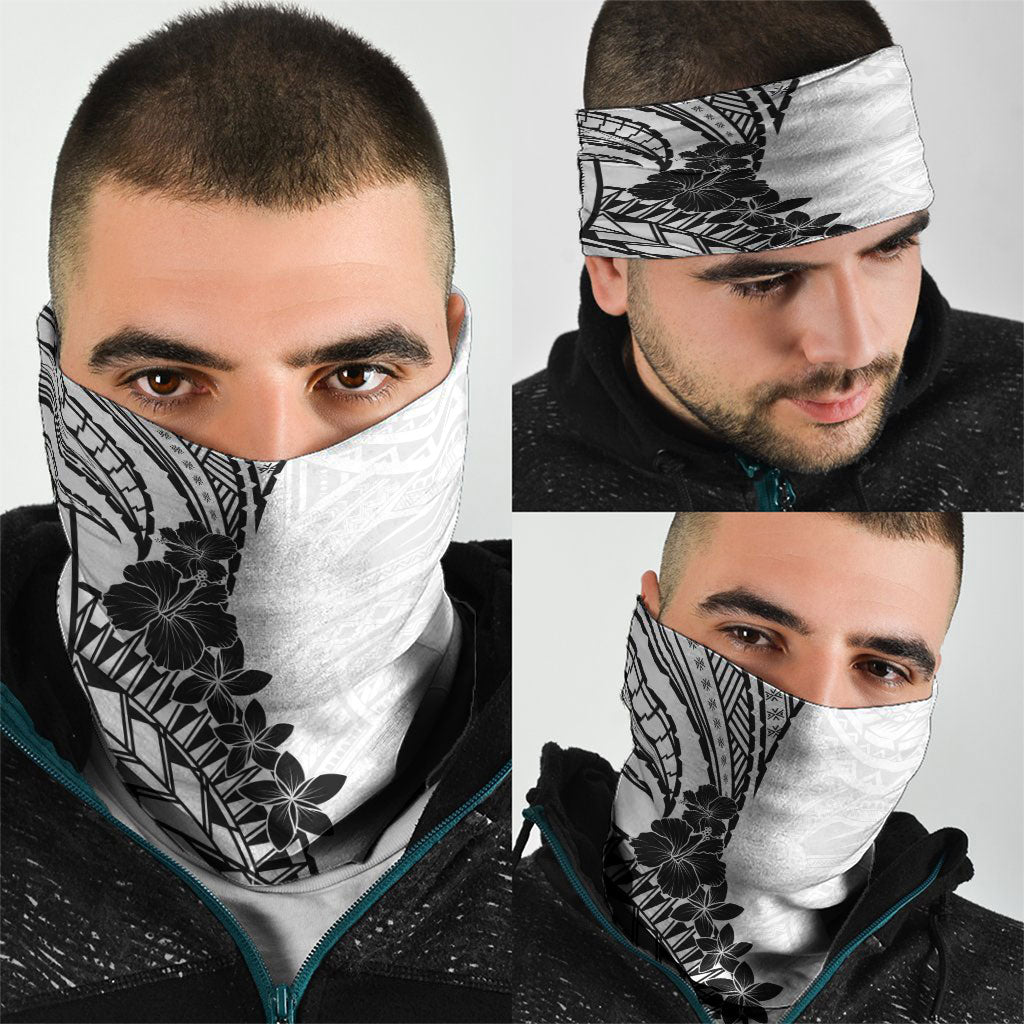 Black White Polynesia Tropical Flowers Neck Gaiter