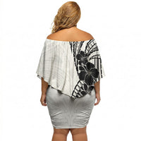 Black White Polynesia Tropical Flowers Off Shoulder Short Dress LT14 - Polynesian Pride