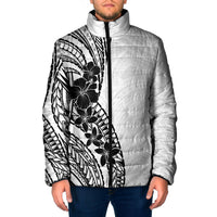 Black White Polynesia Tropical Flowers Padded Jacket