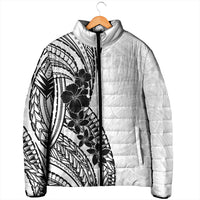 Black White Polynesia Tropical Flowers Padded Jacket