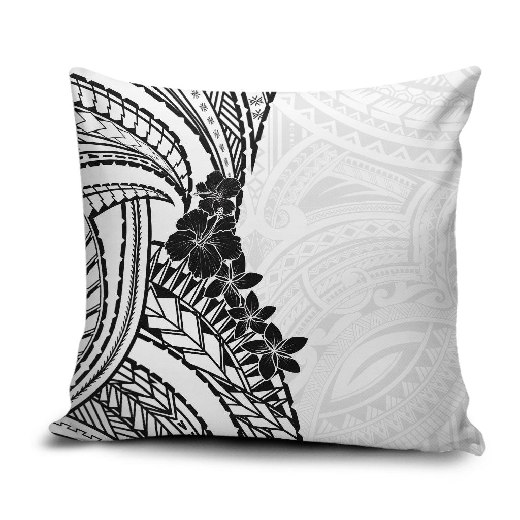Black White Polynesia Tropical Flowers Pillow Cover