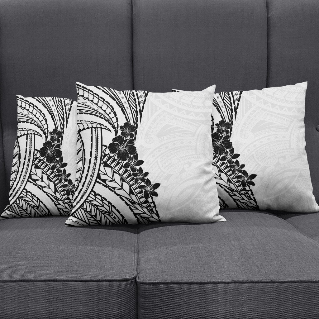 Black White Polynesia Tropical Flowers Pillow Cover