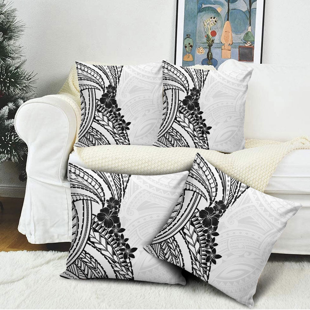 Black White Polynesia Tropical Flowers Pillow Cover